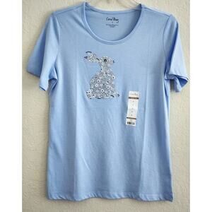 TOP/BLOUSE-CORAL BAY-Light Blue-Rabbit-Faux Pearls-Rhinestones-Size Small